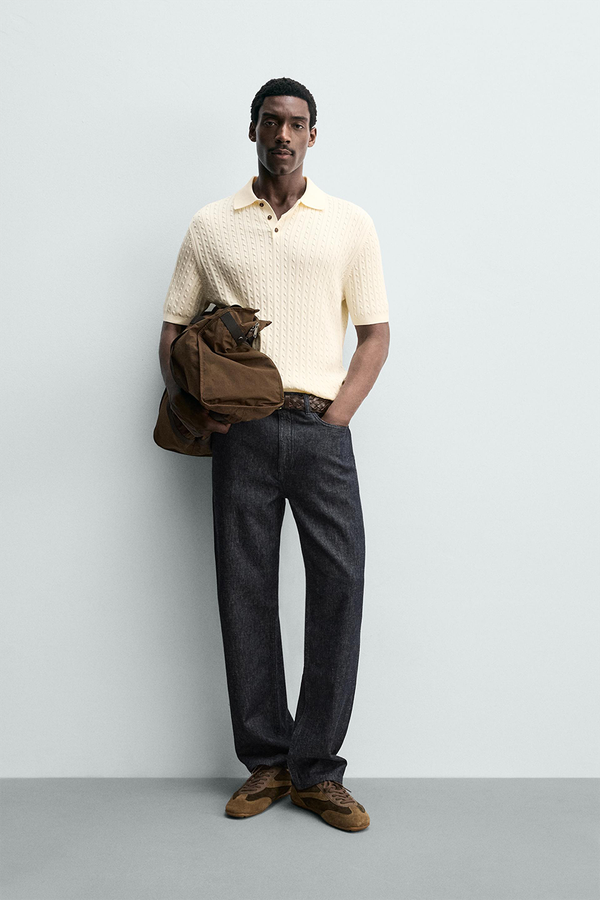 Regular Fit Textured Knit Polo Shirt