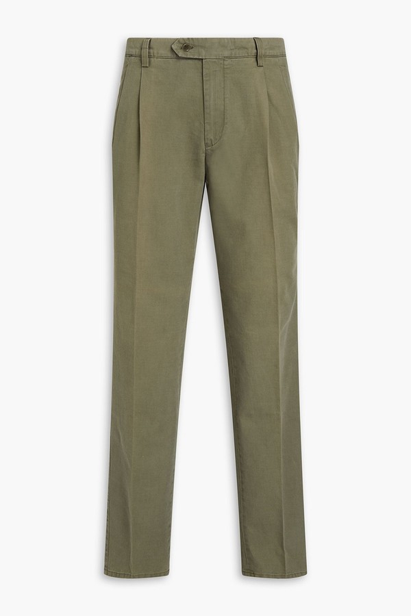Tapered Pleated Cotton-Gabardine Pants