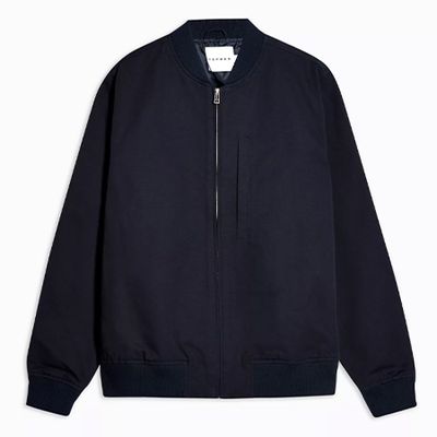 Navy Textured Bomber Jacket