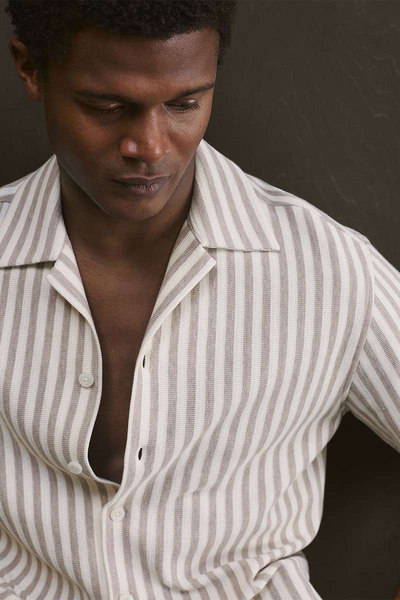 Trig Textured Stripe Cuban-Collar Shirt from Reiss