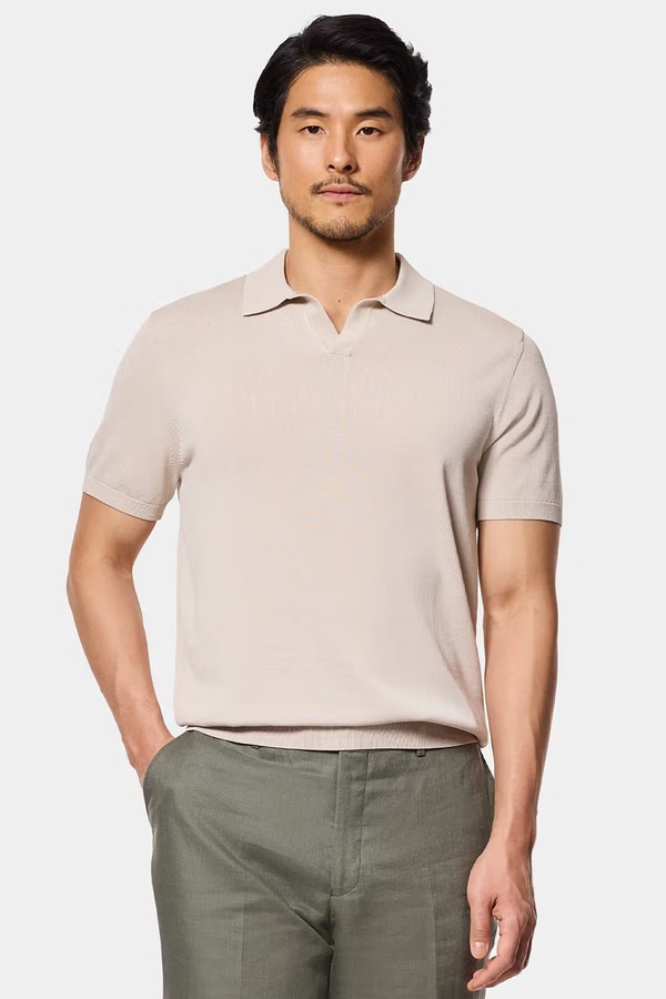 Slim Fit Light Taupe Open Collar Knitted Polo Shirt