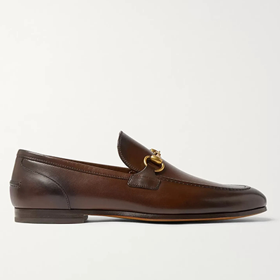Jordaan Horsebit Burnished-Leather Loafers from Gucci