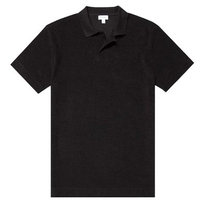 Cotton Towelling Polo Shirt In Black