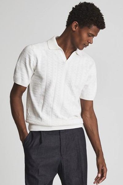 Flow Open Collar Stitch Interest Polo