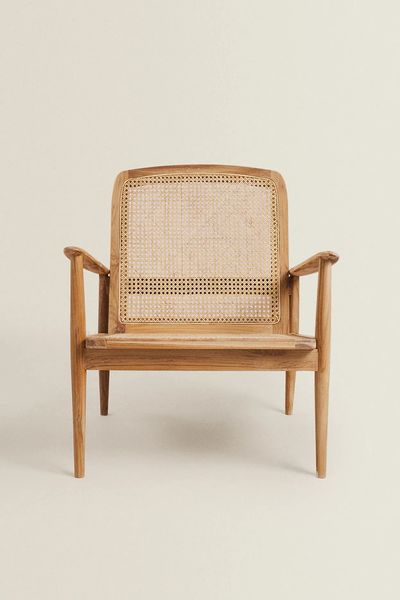 Teak And Rattan Armchair