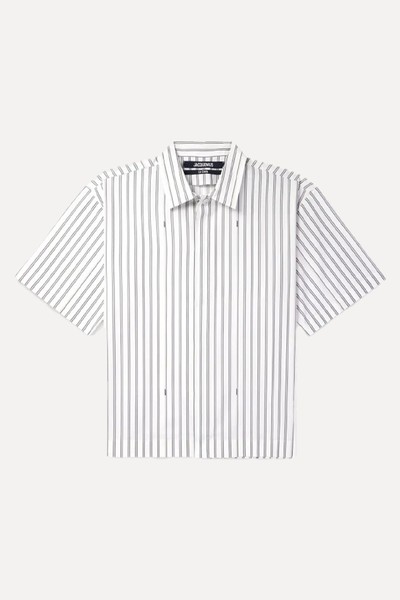 Cutaway-Collar Logo-Print Striped Cotton-Poplin Shirt from Jacquemus