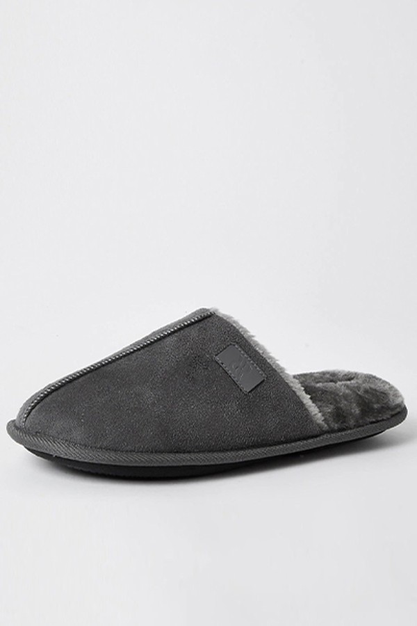 Grey Suedette Mule Slippers