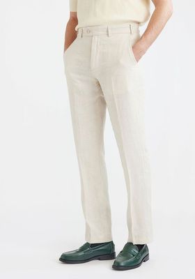Straight Leg Tailored Linen Trousers Natural