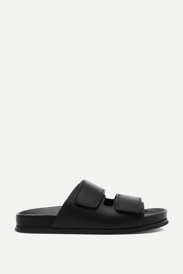 Wide-Strap Leather Slides