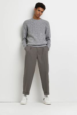 Grey Soft Touch Slim Fit Waffle Jumper from River Island