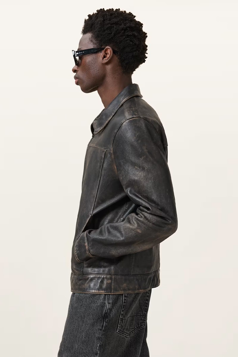 Alkan Zip Up Two Tone Leather Jacket