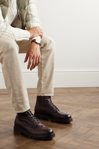 Shearling-Lined Full-Grain Leather Hiking Boots from Brunello Cucinelli