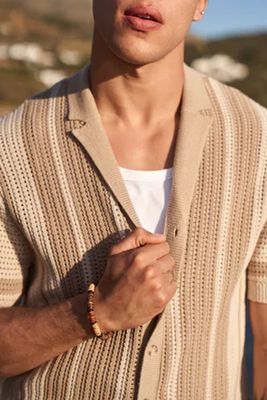Crochet Stripe Button-Through Polo Shirt, £32