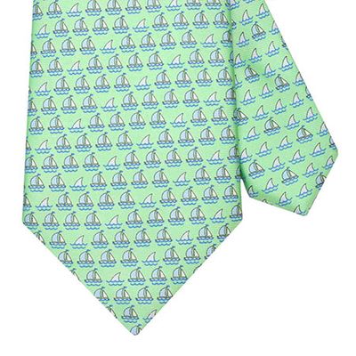 Green Boats And Sharks Silk Tie