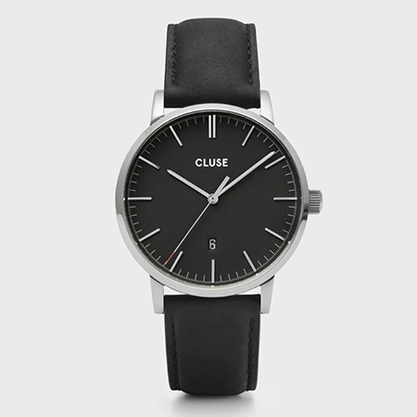 Aravis Leather Black & Silver Watch