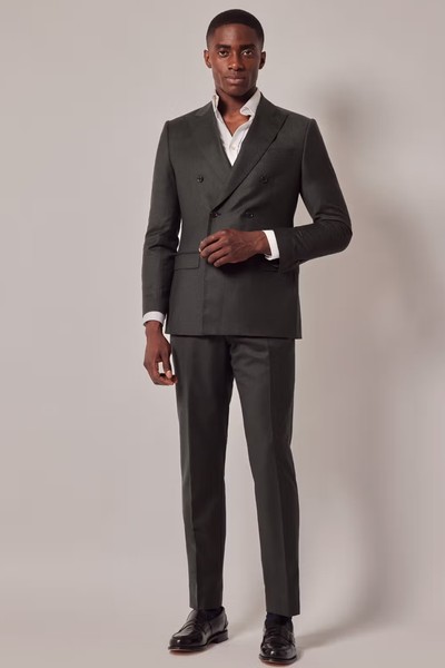 Italian Flannel Wool Double Breasted Slim Fit Suit