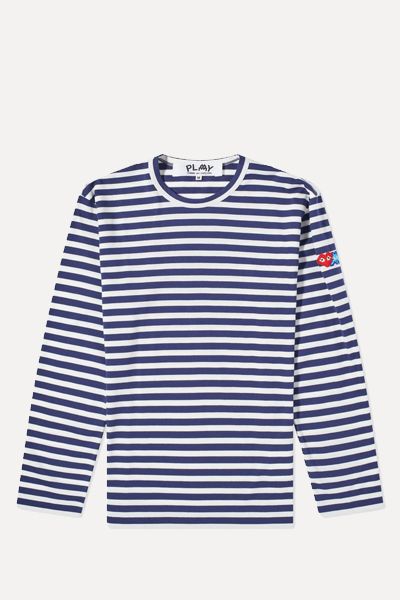 Play Long Sleeve Invader Heart Striped T-Shirt from Comme Des Garcons