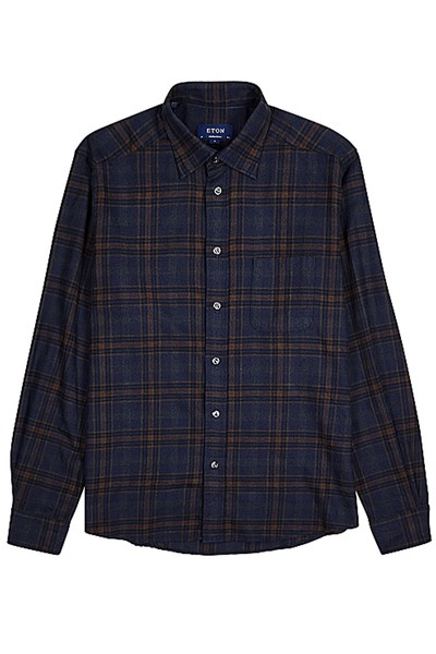 Navy Contemporary Checked Cotton Shirt from Eton