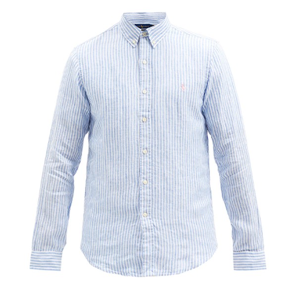 Logo Embroidered Striped Linen Shirt