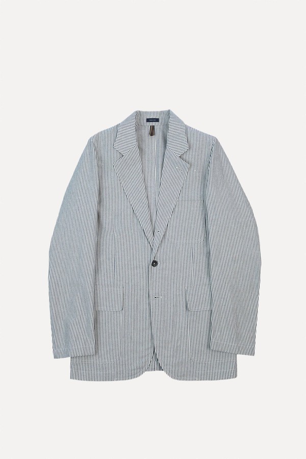 Navy Ticking Stripe Cotton Linen Games Blazer