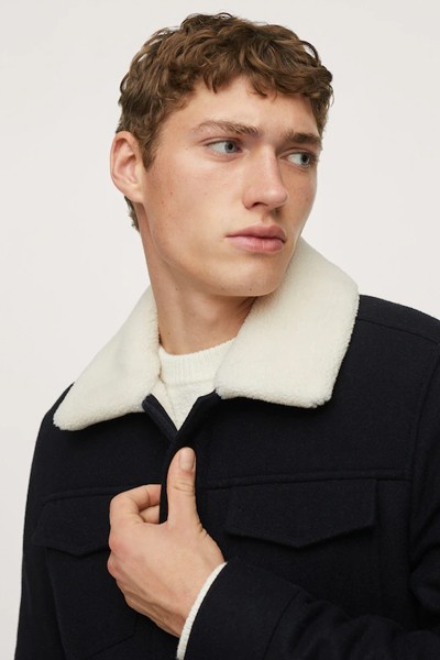 Faux-Shearling Wool Aviator Jacket