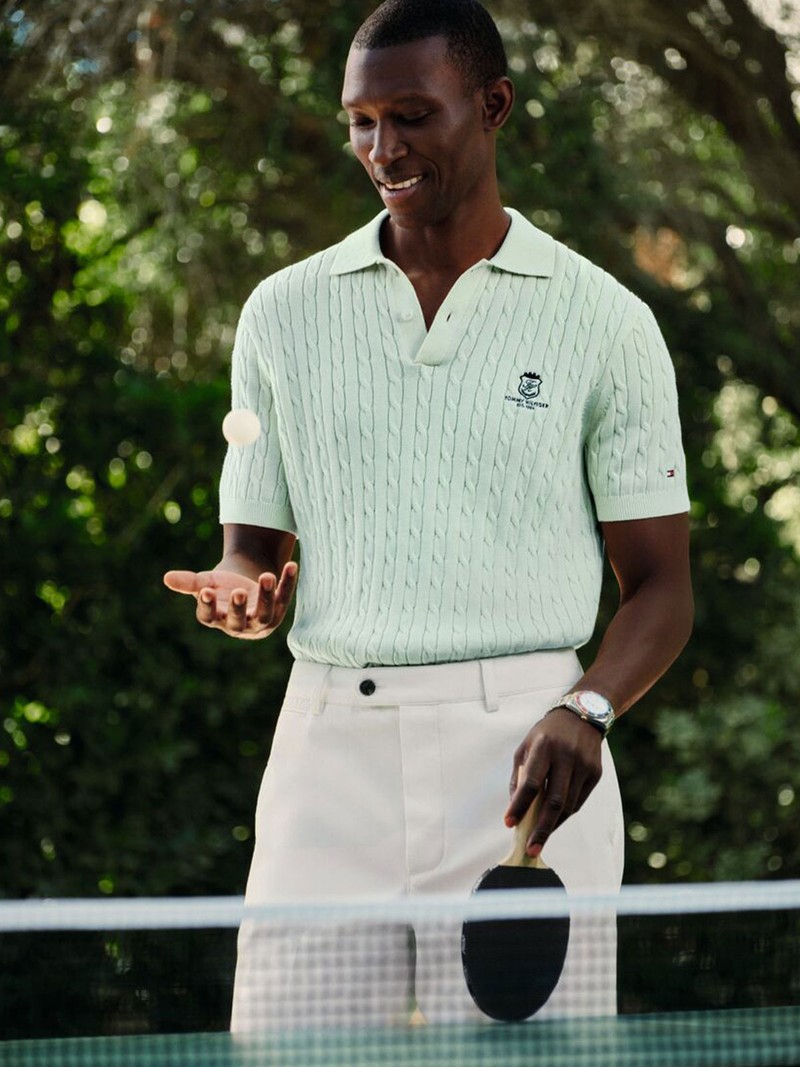 Regular Fit Embroidery Cable Knit Polo Shirt