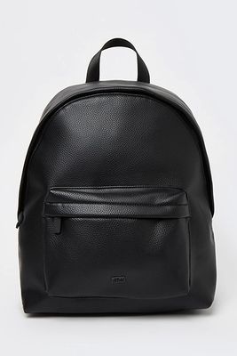 Black Pebbled Front Pocket PU Backpack from River Island