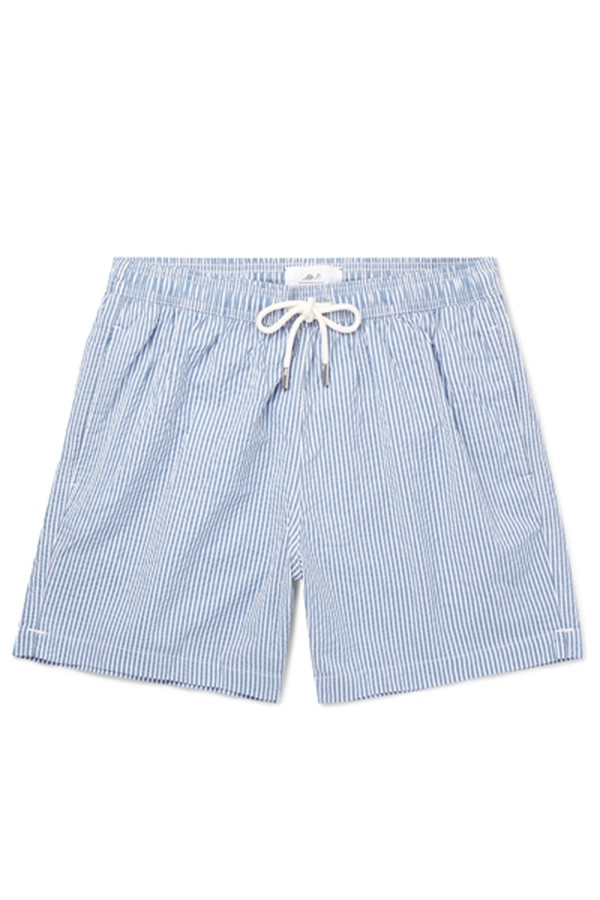 Striped Cotton Blend Seersucker Swim Shorts from Mr P.
