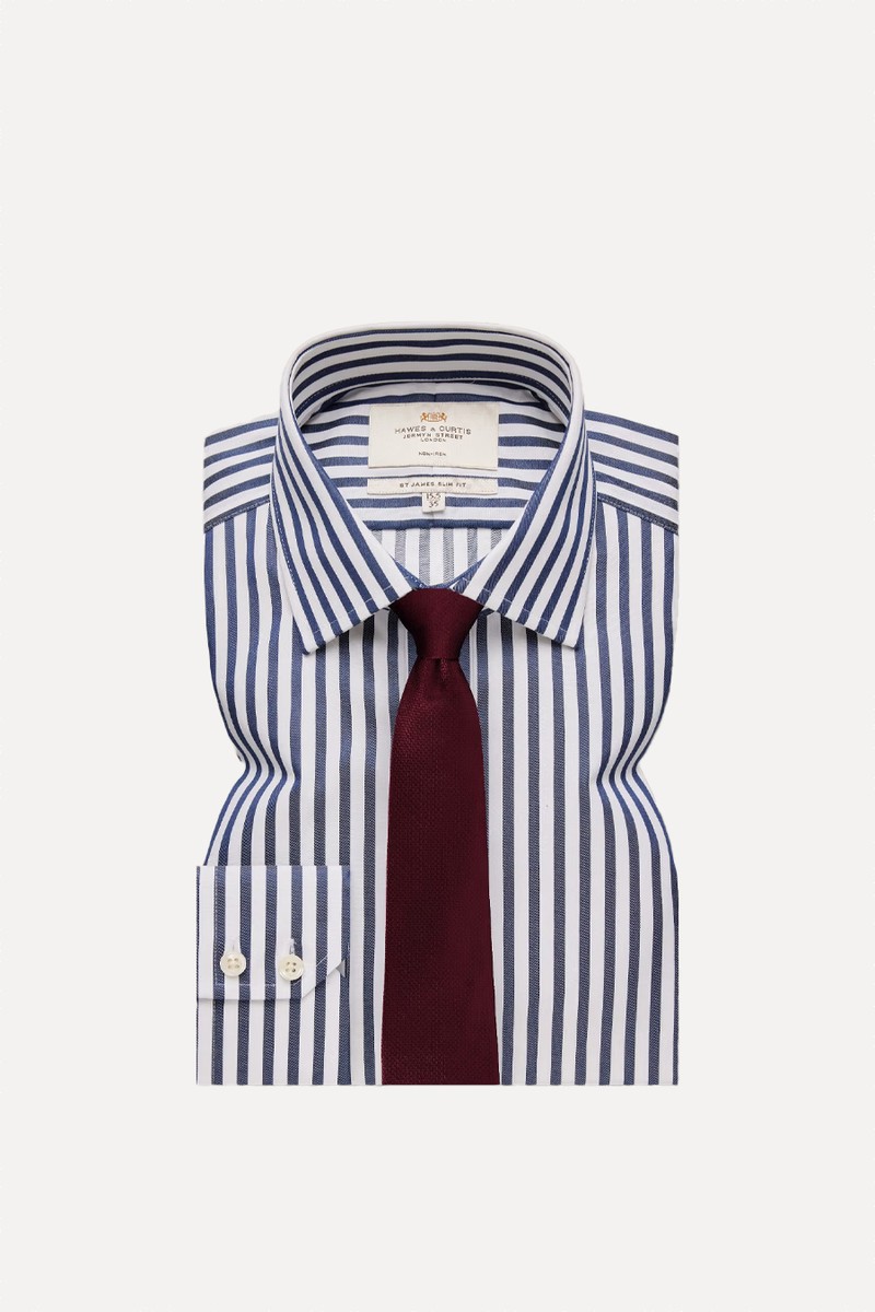 Non-Iron Navy & White Bold Stripe Slim Shirt