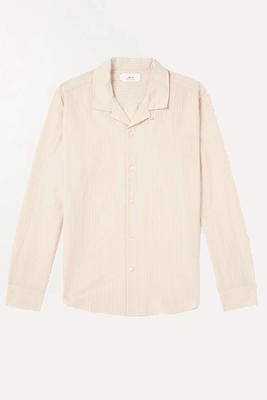 Convertible-Collar Striped Cotton & Linen-Blend Voile Shirt from Mr P. 
