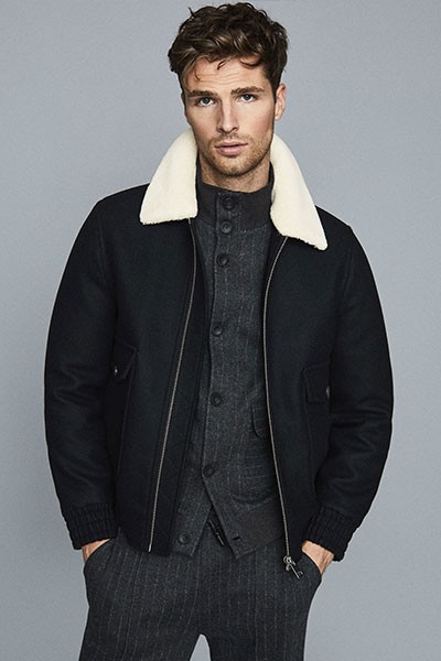 Wool Blend Bomber Jacket Navy